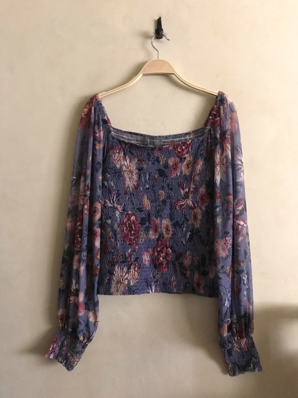 Anthropologie Rouen Lavender Floral Off-Shoulder Smocked Blouse - Picture 2 of 8